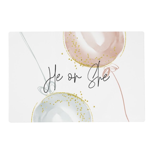 Pink & Blue Balloon Gender Reveal  Placemat (Front)