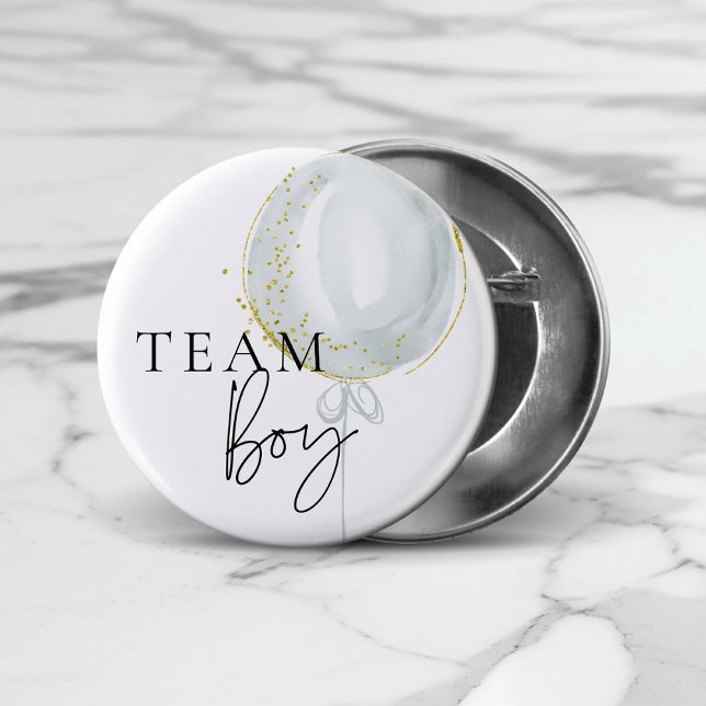 Pink & Blue Balloon Gender Reveal Team Boy Button (Creator Uploaded)