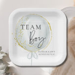 Pink & Blue Balloon Gender Reveal Team Boy Paper Plates<br><div class="desc">Unveil the Surprise: Elevate your gender reveal baby shower with Pink and Blue Balloon invites & decor collection. Adorned with whimsical script fonts and delicate gold flecks, the enchanting invitations, signage, and decor set the stage for a magical celebration. Let the joyous anticipation come to life as you gather your...</div>