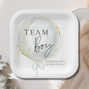 Pink & Blue Balloon Gender Reveal Team Boy Paper Plates
