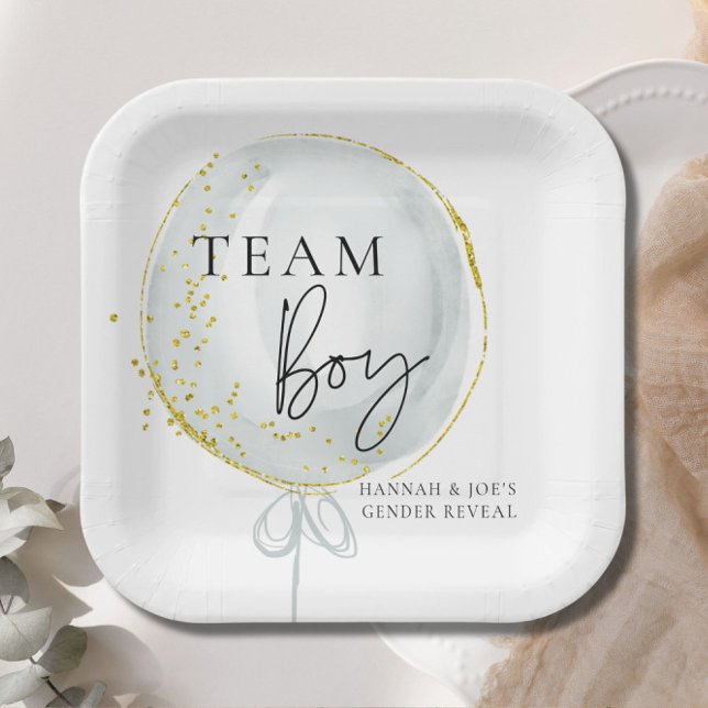 Pink & Blue Balloon Gender Reveal Team Boy Paper Plates (Creator Uploaded)