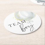 Pink & Blue Balloon Gender Reveal Team Boy Round Paper Coaster<br><div class="desc">Unveil the Surprise: Elevate your gender reveal baby shower with Pink and Blue Balloon invites & decor collection. Adorned with whimsical script fonts and delicate gold flecks, the enchanting invitations, signage, and decor set the stage for a magical celebration. Let the joyous anticipation come to life as you gather your...</div>