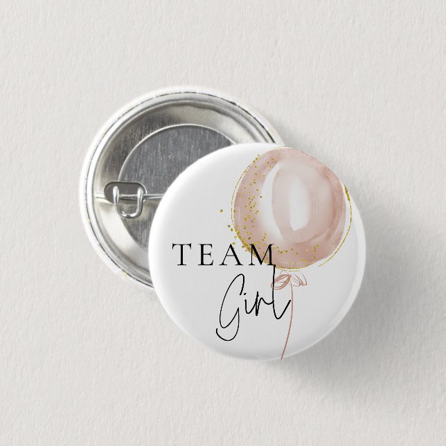 Pink & Blue Balloon Gender Reveal Team Girl Button (Front & Back)