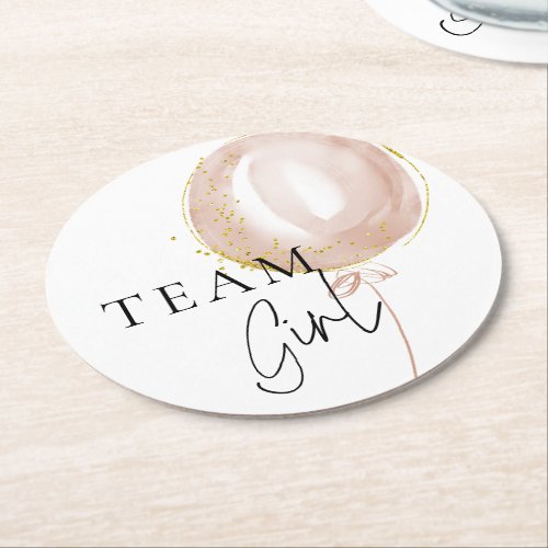 Pink  Blue Balloon Gender Reveal Team Girl Round Paper Coaster