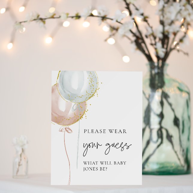 Pink & Blue Balloon Gender Reveal Wear your Guess Foam Board (In Situ (Wedding))