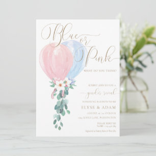 Pink Blue Balloon Gender Rveal Invitation
