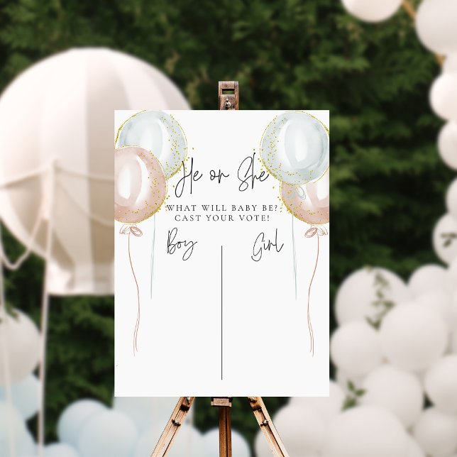 Pink & Blue Balloon He or She Voting Gender Reveal Poster (Creator Uploaded)