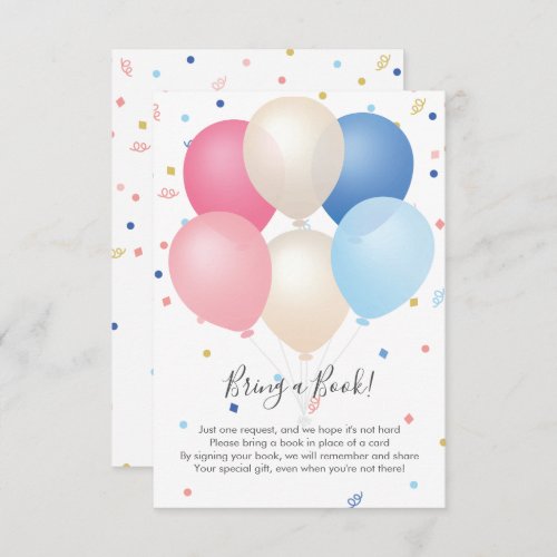 Pink Blue Balloons  Confetti Bring a Book Enclosure Card