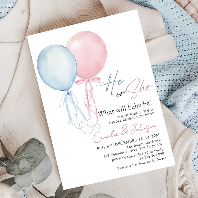 Pink Blue Balloons Gender Reveal Invitation (Creator Uploaded)