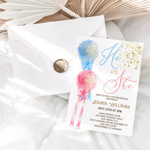 Pink & Blue Balloons Gender Reveal Invitation