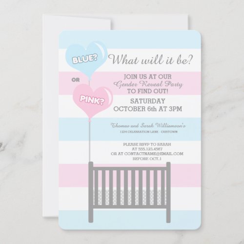 PinkBlue Balloons Gender Reveal Party Invitation