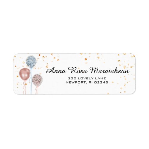   Pink Blue Balloons Gold Glitter Baby Shower Label