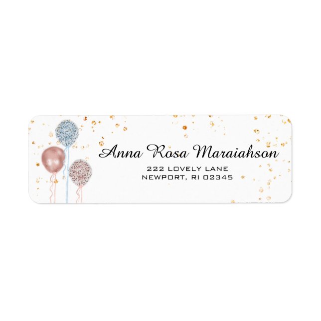 *~*  Pink Blue Balloons Gold Glitter Baby Shower Label (Front)