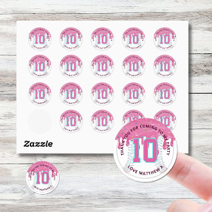 Pink & Blue Baseball Drip Classic Round Sticker
