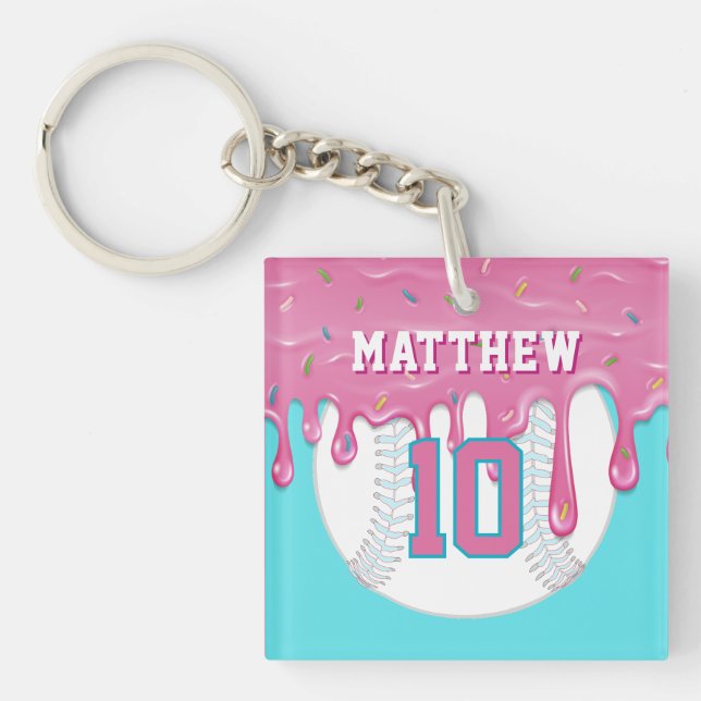 Pink & Blue Baseball Drip Keychain (Front)