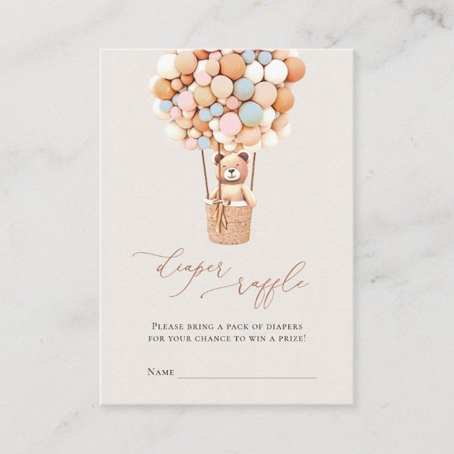 Pink & Blue Bear Balloons Diaper Raffle Tickets Enclosure Card (Front)
