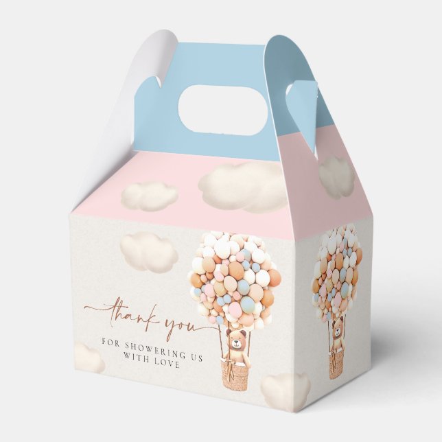 Pink & Blue Bear Balloons Favor Box (Front Side)