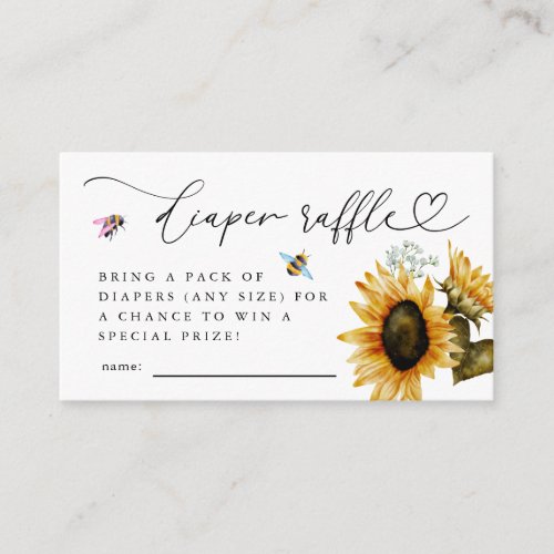 Pink Blue Bee Sunflower Diaper Raffle Ticket Enclosure Card