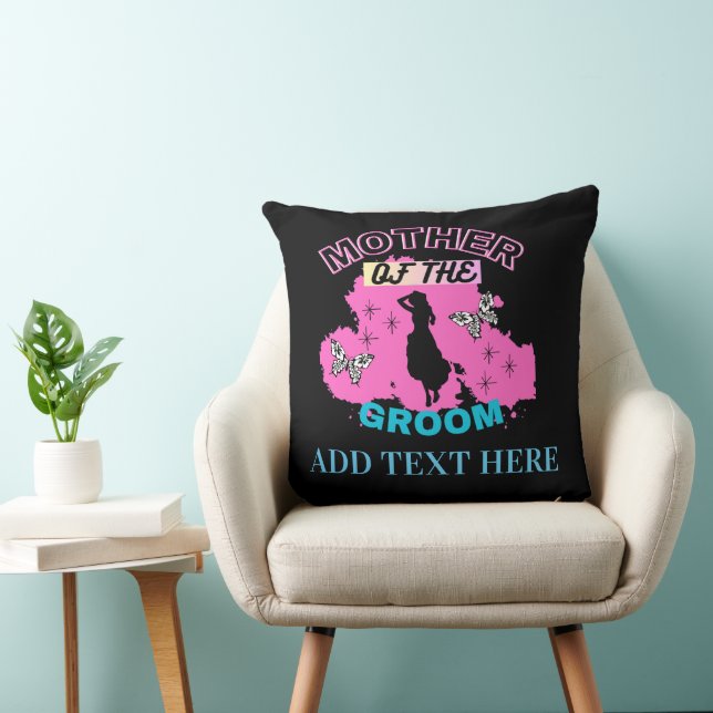 Pink Blue & Black Mother Mom Mommy Of The Groom  Throw Pillow (Chair)