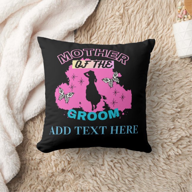 Pink Blue & Black Mother Mom Mommy Of The Groom  Throw Pillow (Blanket)