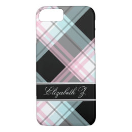 Pink Blue Black Plaid personalized iPhone 7 Case