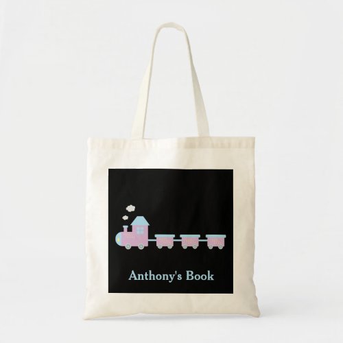 Pink Blue Black train kids named library Tote Bag