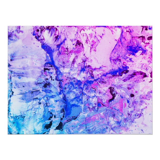 Pink Blue Black White Trendy Modern Abstract Art Poster (Front)