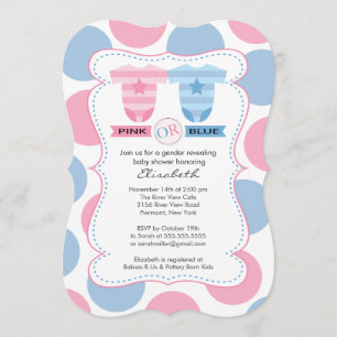 Pink Blue Bodysuits Gender Reveal Baby Shower Invitation
