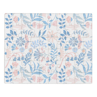Pink blue boho floral cute trendy design jigsaw puzzle