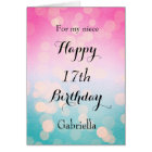 Pink Blue Bokeh Niece 17th Birthday