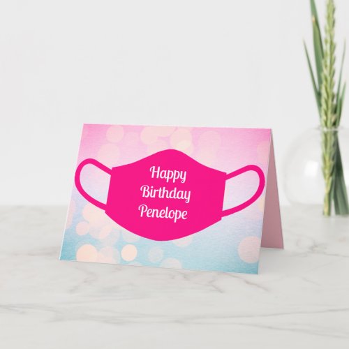 Pink Blue Bokeh Quarantine Birthday Card