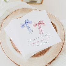 Pink Blue Bow Gender Reveal Paper Napkins Coquette