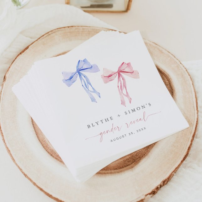 Pink Blue Bow Gender Reveal Paper Napkins Coquette (Creator Uploaded)