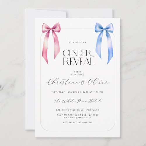 Pink Blue Bow Gender Reveal Party Invitation