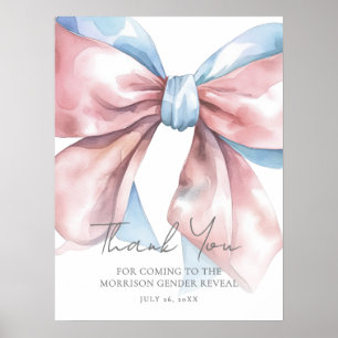Pink Blue Bow Gender Reveal Thank You Sign