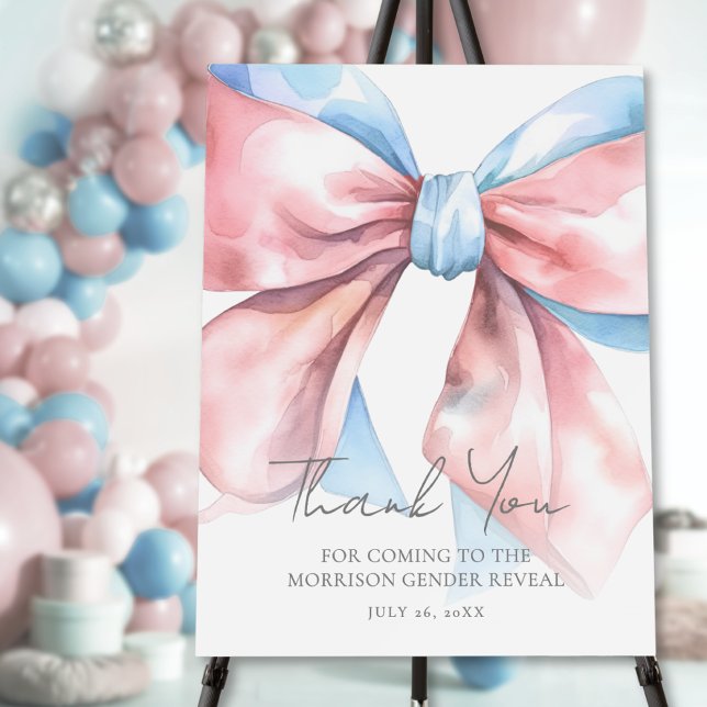 Pink Blue Bow Gender Reveal Thank You Sign (Pink Blue Bow Gender Reveal Thank You Sign)