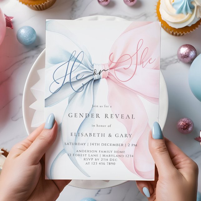 Pink & Blue Bows Gender Reveal Invitation (Creator Uploaded)