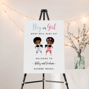 Pink Blue Boxing Baby Gender Reveal Welcome Sign