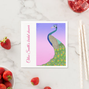 Pink Blue Bridal Shower Peacock theme Napkins