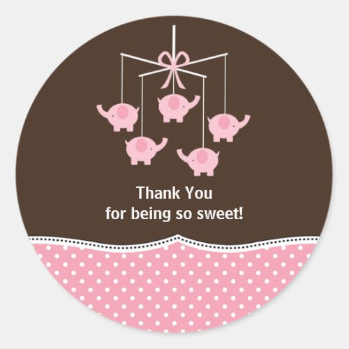 Pink Blue  Brown Elephant Mobile Thank You Classic Round Sticker