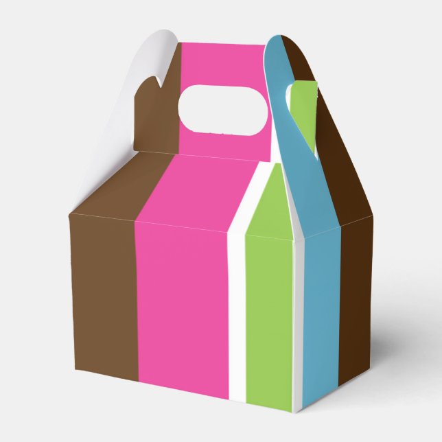 Pink Blue Brown Green Modern Birthday Party Favor Boxes (Front Side)