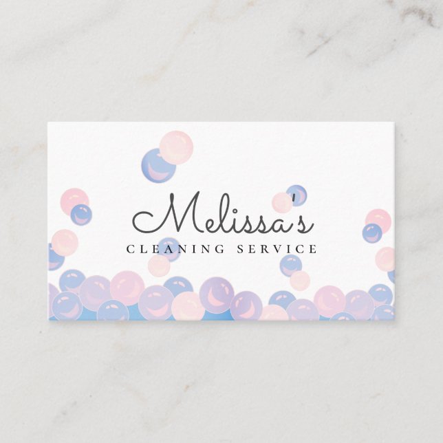 Pink & Blue Bubbles Home Cleaning Service Maid Business Card (Front)
