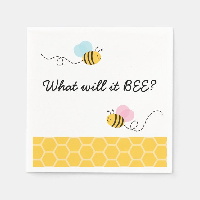 Pink & Blue Bumble Bee Gender Reveal Paper Napkins (Front)
