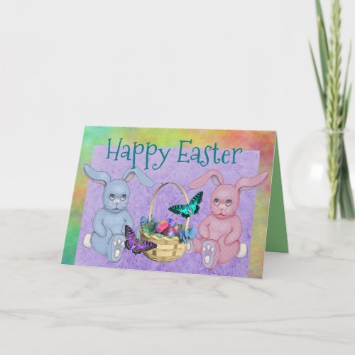 Pink  Blue Bunnies Easter Card