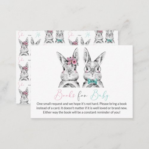 Pink Blue Bunnies Gender Reveal Books for Baby Enclosure Card