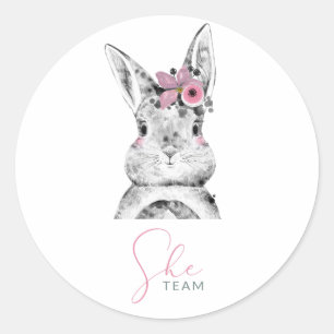 Pink Blue Bunnies Gender Reveal Classic Round Stic Sticker