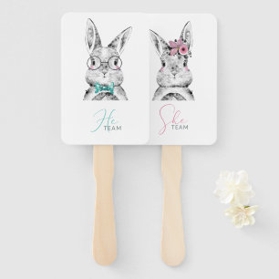 Pink Blue Bunnies Gender Reveal Hand Fan
