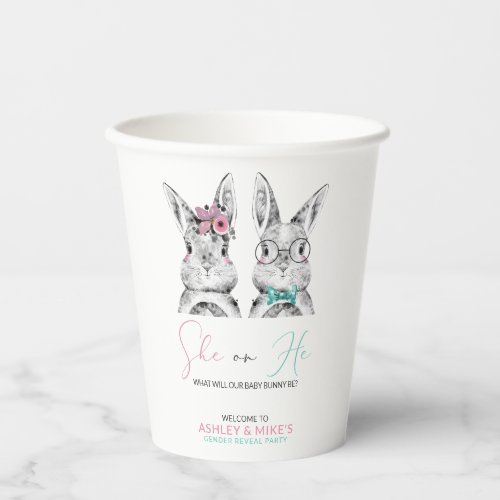 Pink Blue Bunnies Gender Reveal Paper Cups