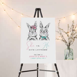Pink Blue Bunnies Gender Reveal Welcome Foam Board