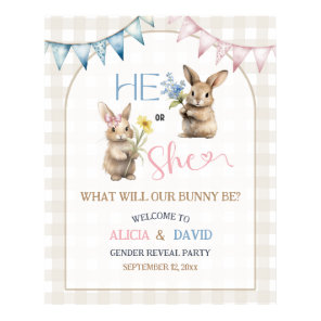 Pink Blue Bunny Floral Gender Reveal Welcome Sign
